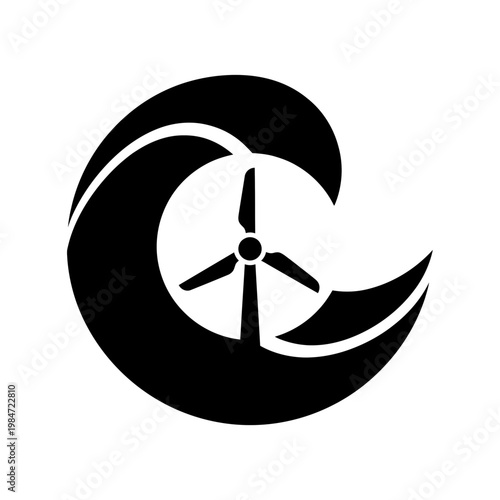 Wind turbine inside a wave silhouette
