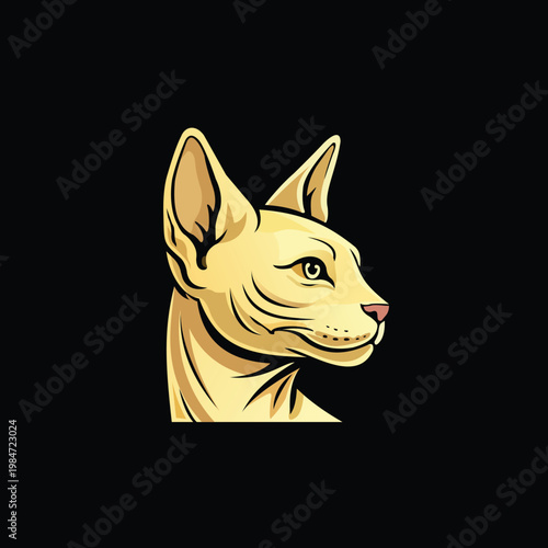 Cat Head Illustration – Egyptian Style Elegant Feline Portrait, Minimal Vector Design
