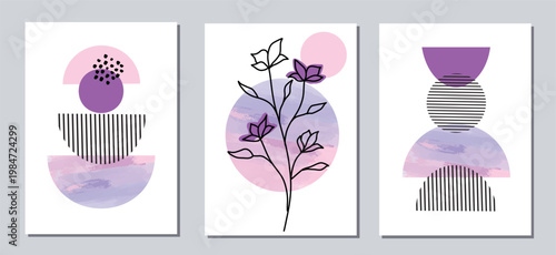 Set of Abstract decorations with flowers and abstract shapes