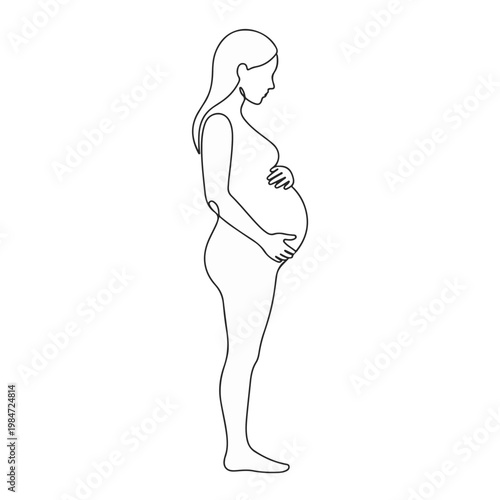 A delicate line drawing of a pregnant woman gracefully holding her belly, embodying anticipation and the miracle of new life