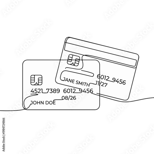 Elegant line art illustration of credit cards depicting financial transactions. Featuring a modern minimalist design, it's perfect for finance related projects