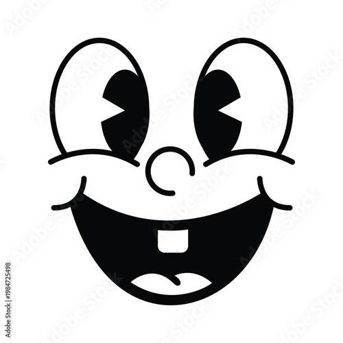 Retro cartoon face with big eyes and wide toothy smile