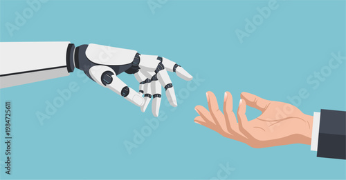 Robot and human hand touching fingers.
