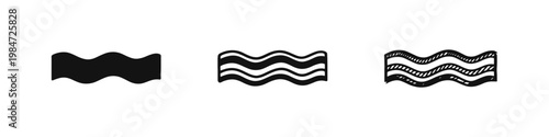 Sliced Bacon Meat Illustration Set in Solid and Line Styles