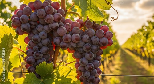 Close-up of ripe grapes in a vineyard during the harvest season.