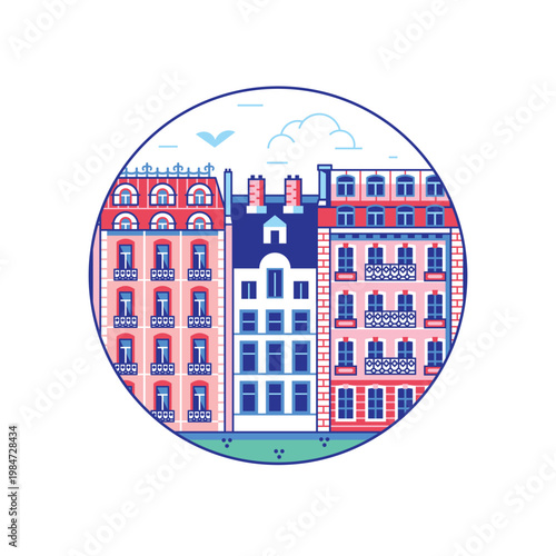 Haussmannian Paris Historical Houses Circle Icon