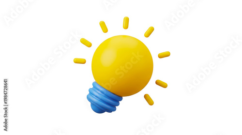 3D Yellow Light Bulb Illustration Creative Idea Innovation Concept isolated on transparent background