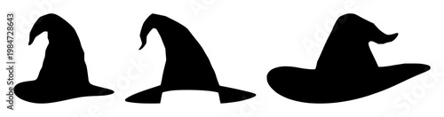 Wizard hat set with a minimalist black silhouette design featuring magic, fantasy, sorcery with mystery and enchantment