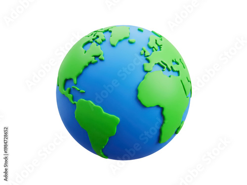 3D Earth Globe Render Stylized Planet World Map for Ecology Sustainability Travel and Global Business Icon isolated on transparent background