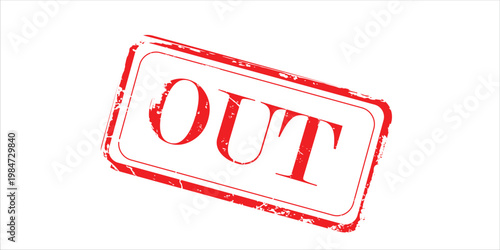 Red distressed stamp with the word OUT on white background