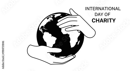 International Day of Charity illustration with hands holding a globe.