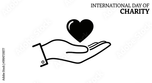 International Day of Charity concept with heart icon and hand illustration.