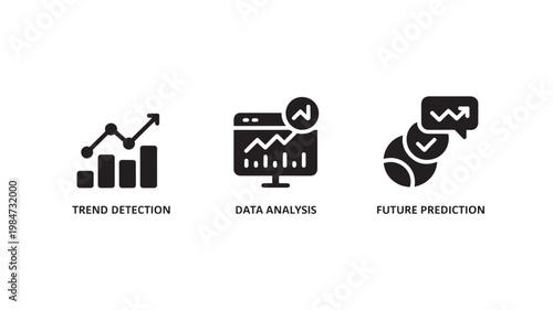 Data Analysis Icons Trend Forecast Business Analytics Black Silhouette Set for Statistics Visualization