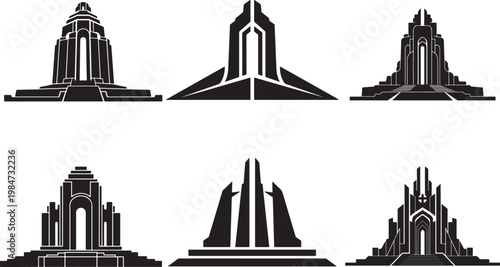 Collection of monument silhouettes vector icons with monument architecture building landmark