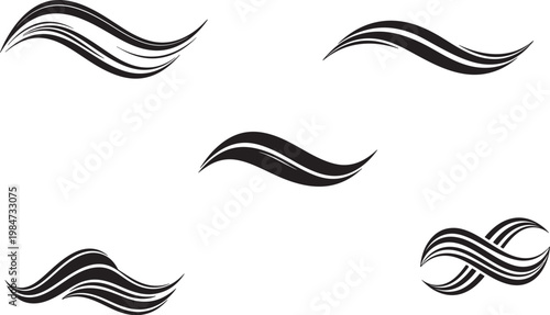 Abstract black swirls and waves graphic elements collection with abstract illustration collection