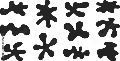 Abstract blob grid, irregular shape silhouettes, black vector illustration, organic design pattern, modern decorative art, psychological test inspired symbol