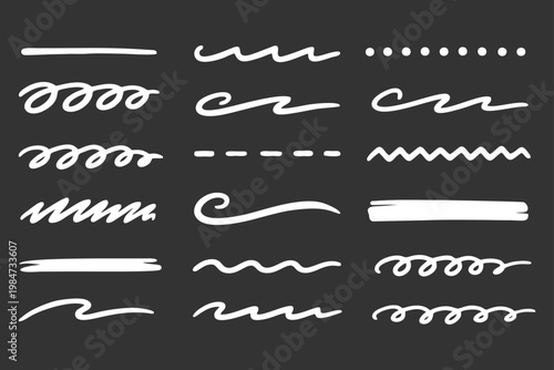 Quadro su tela Hand-drawn underline elements, chalk style, dark background