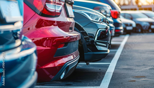 cars on parking with blur background with empty space