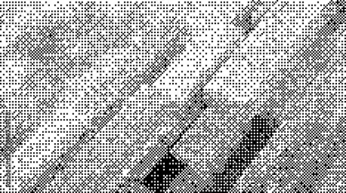 A blurry grayscale image with a figure and diagonal lines in the background dither background