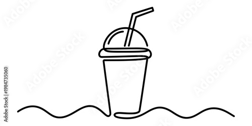 Minimalist black and white sketch of a sun setting over calm sea waters with waves.