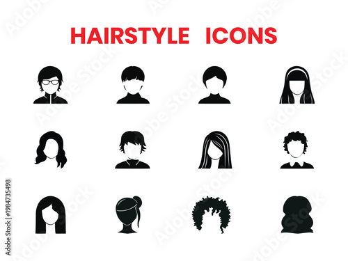 Collection of various hairstyle icons on white background for design use