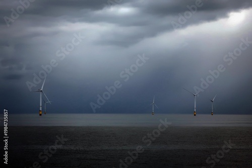 Wind turbine site, Atlantic Ocean shore near Liverpool, Great Britain