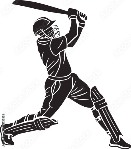 Black silhouette of a cricket player swinging a bat