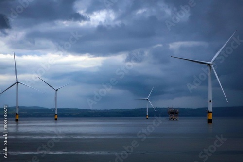 Wind turbine site, Atlantic Ocean shore near Liverpool, Great Britain