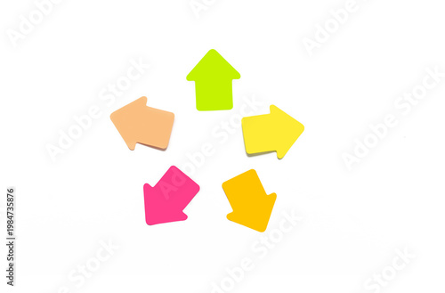 Paper stickers in the form of arrows multi-colored on a white background