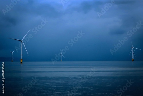 Wind turbine site, Atlantic Ocean shore near Liverpool, Great Britain