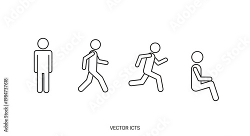 Four Simple Line Art Figures Showing Different Poses and Actions.