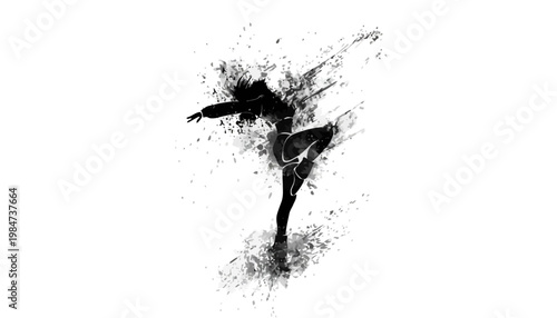 A dynamic silhouette of a dancer in motion with abstract splashes