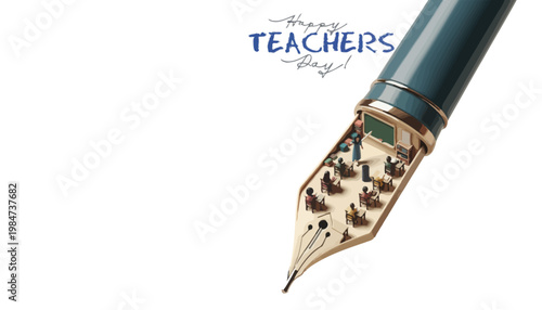 A creative pen nib with a classroom scene inside for Teachers Day