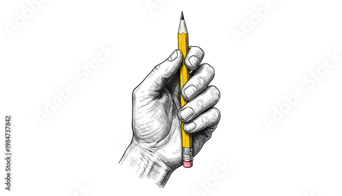 A hand holding a yellow pencil with a pink eraser