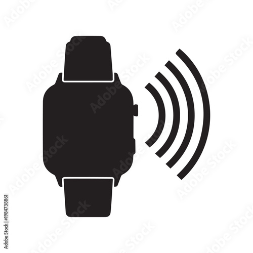 Smartwatch with signal waves silhouette, wearable technology concept