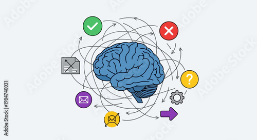 The Human Brain in a Web of Information and Ideas, Symbolizing Thoughts and Decisions