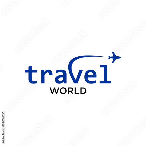 Travel logo vector with airplane route typography modern tourism travel world brand identity aviation trip company design
