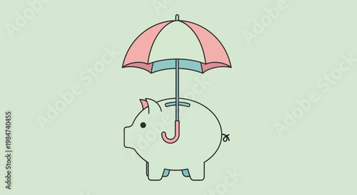 Protecting Financial Assets A Piggy Bank Securely Sheltered by an Umbrella, Symbolizing Savings Protection and Investment Security