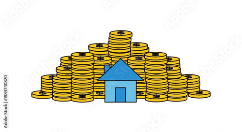 Real Estate Investment Growth and Financial Security Symbolizing a House Surrounded by Stacks of Coins