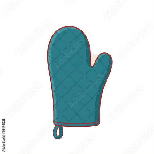 Teal Oven Mitt With Quilted Texture And Hanging Loop