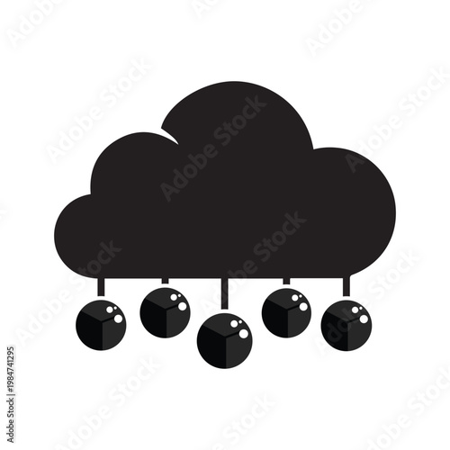 Cloud with falling data drops silhouette, digital storage and rain concept