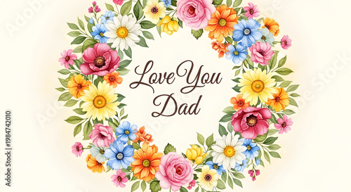 Father's day floral card 'love you dad' watercolor flowers wishes