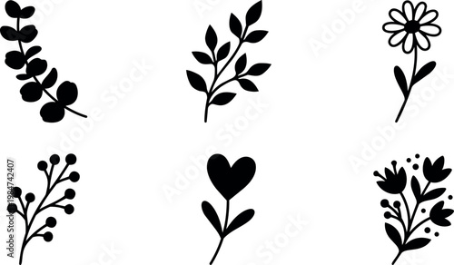 Floral and heart shaped botanical elements