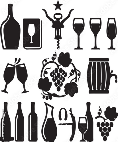 set of wine bottles and glasses