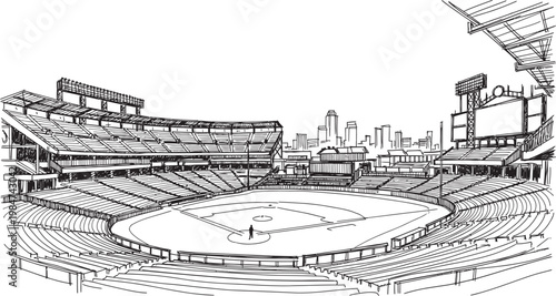 Schilderij op canvas Sketch of a baseball stadium a detailed artistic rendering of a packed ballpark