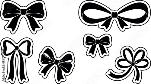 Black and white vector art collection of six different elegant bows