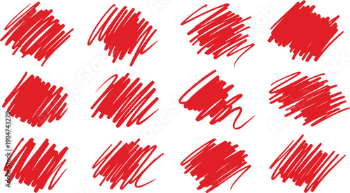 Abstract red scribble collection a vibrant array of energetic brushstroke patterns and textural designs