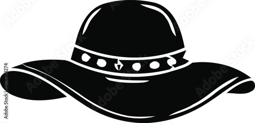 Black wide brimmed hat with band and decorative buckle