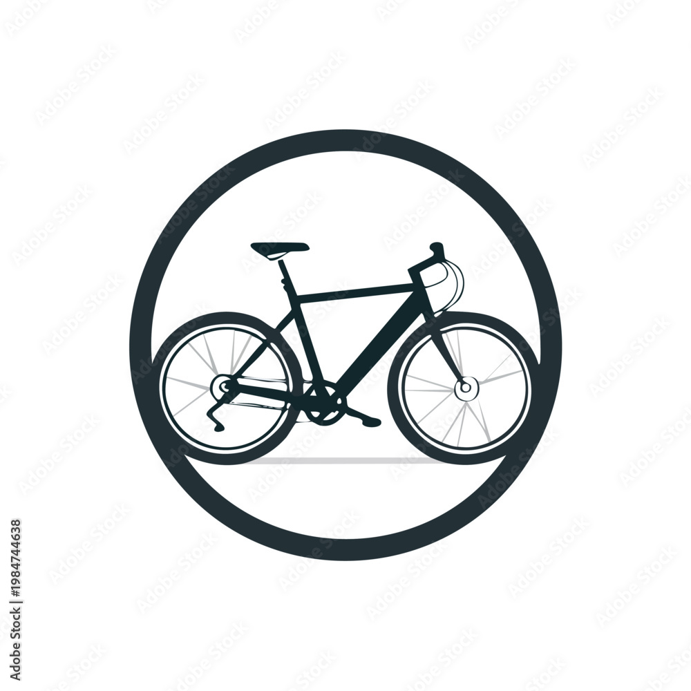 Fototapeta premium Black bicycle silhouette inside a circle conceptual transportation design
