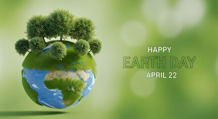 Happy earth day april 22 globe with trees and green grass save earth april
